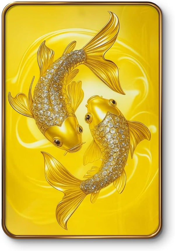 Shubhspace Golden Twin Fish Wall Art Frame – Vastu & Feng Shui Lucky Decor | 12x18 inch