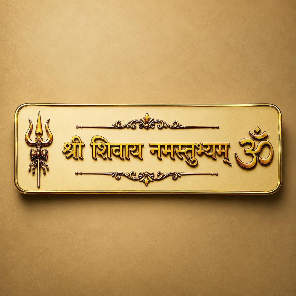 Shubhspace Shree Shivay Namastubhyam Decorative Frame | Lord Shiva Trishul & Om Wall Decor Plaque | Antique Gold Finish